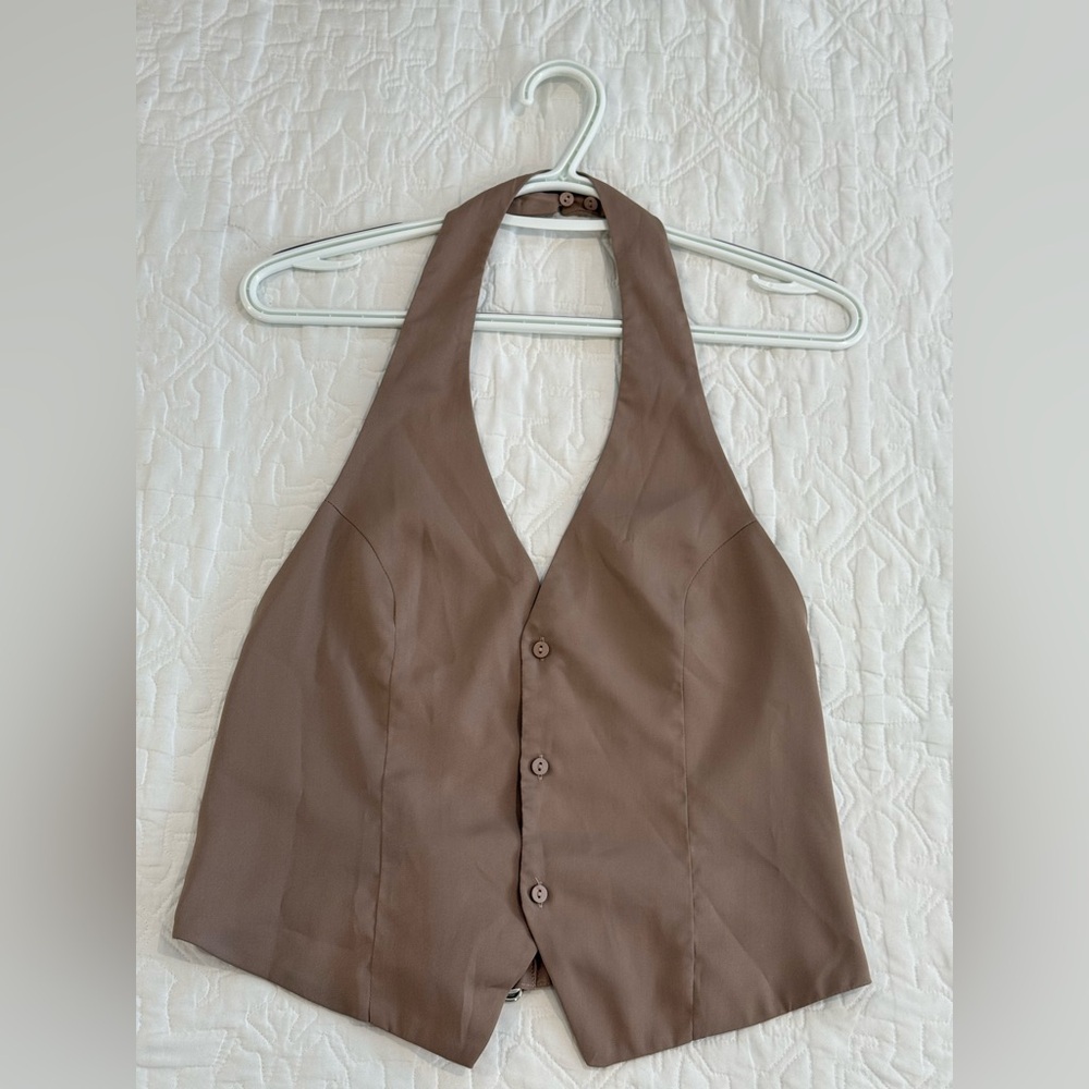 Mahina Brown Halter Backless Tank Top